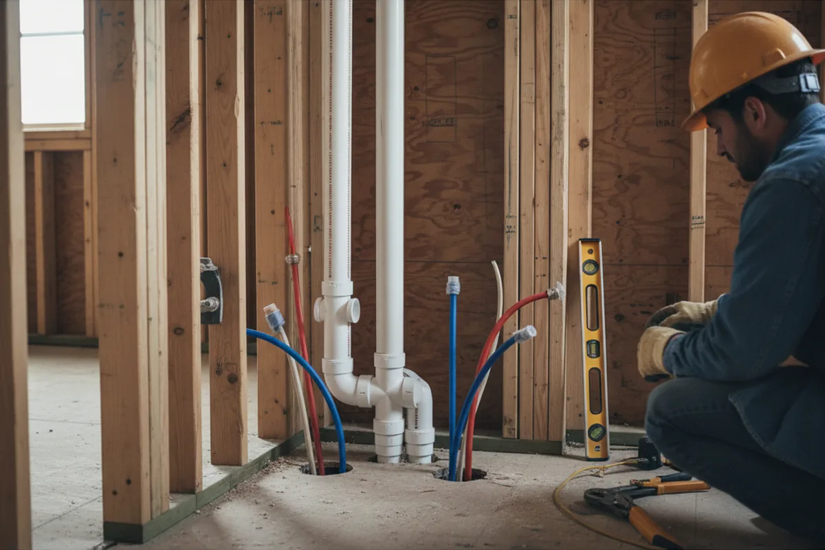 Drain and supply rough-in during Sump Pump Repair in Weaverville